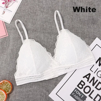 Women Sexy Lace Bra No Steel Ring Beauty Back Wrapped Chest Comfortable Deep V Brassiere Stretch Triangle Cup Padded Underwear