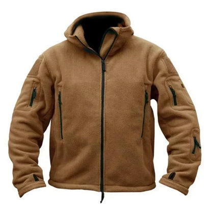 Herr Militär Fleecejacka med Huva – Varm Taktisk Jacka för Vandring och Friluftsliv, S–4XL