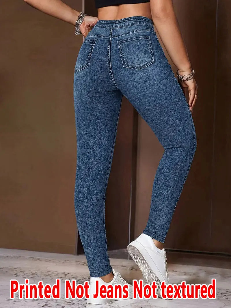 1136 [Printed Leggings - Not Faux Denim Fabric]Printed Leggings - Non-Faux Denim Fabric, Women'S Three-Quarter Pants,