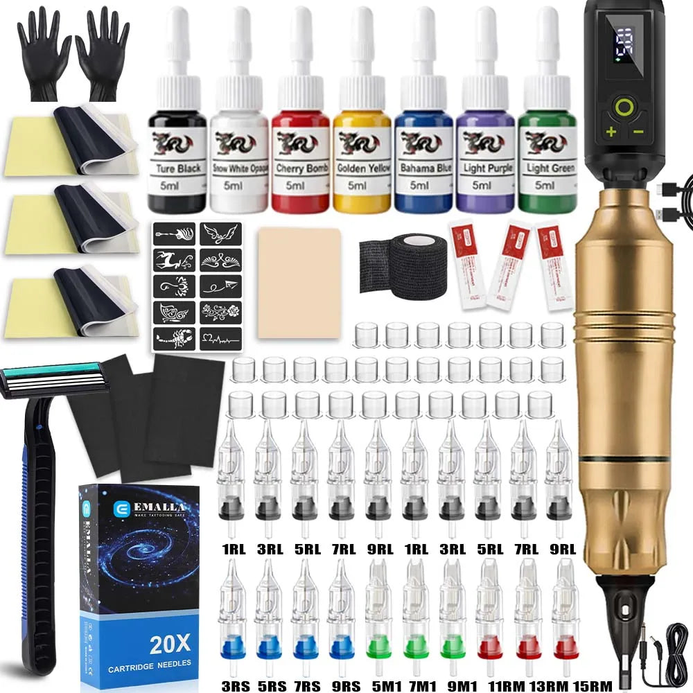 Wireless Tattoo Machine Kit Tattoo Fill Light 52mm CPL Lens Filter Tattoo Kit Rotary Tattoo Pen Power Supply Makeup Beginner Set