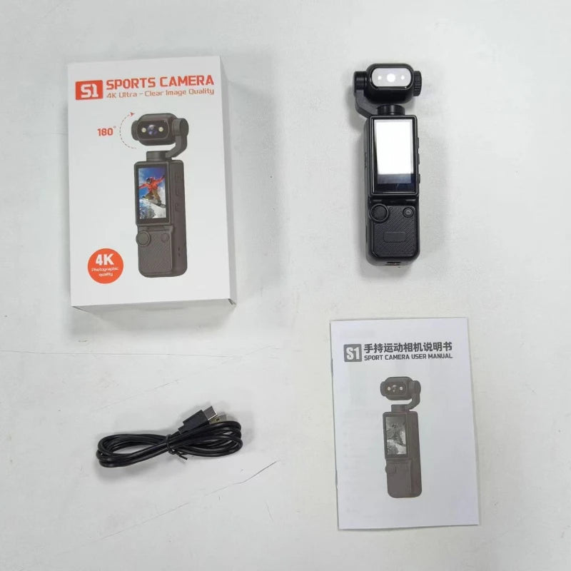 4K Action Camera with 330° Face Tracking Gimbal Stabilizer, 75MP WiFi Pocket Portable Camcorder, Mini Handheld Vlog Camera for