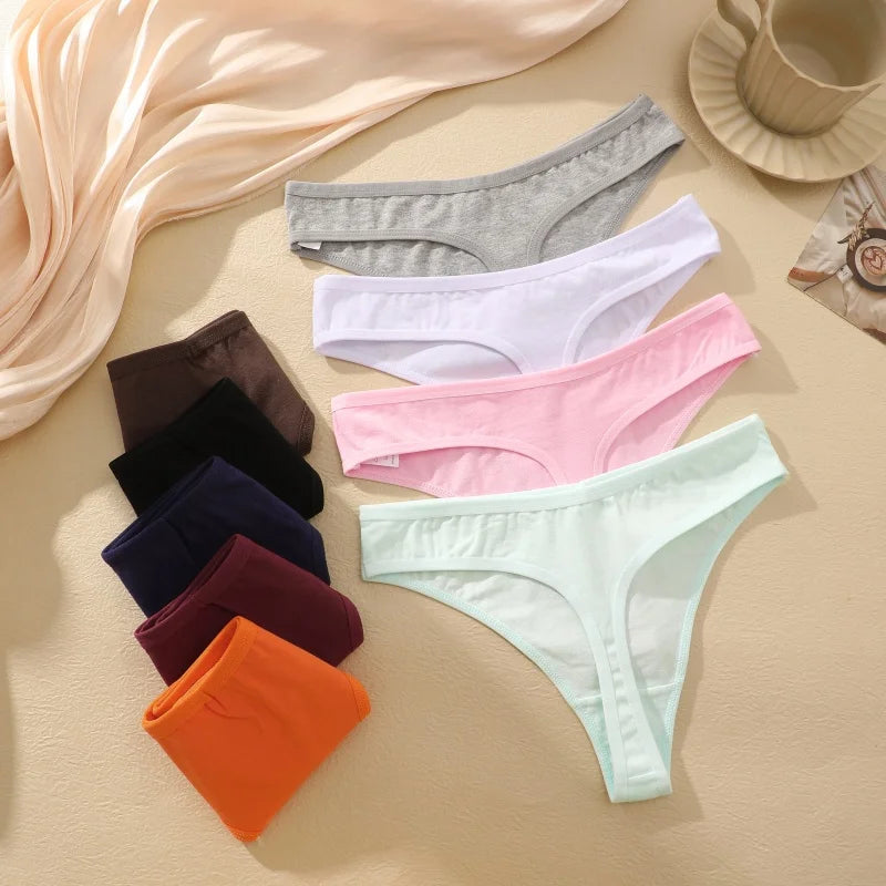 7Pcs/Set Seamless Cotton Panties For Women Sexy Low Waist Cotton Soft Thongs Ladies Solid Color Underpants Breathable G-strings