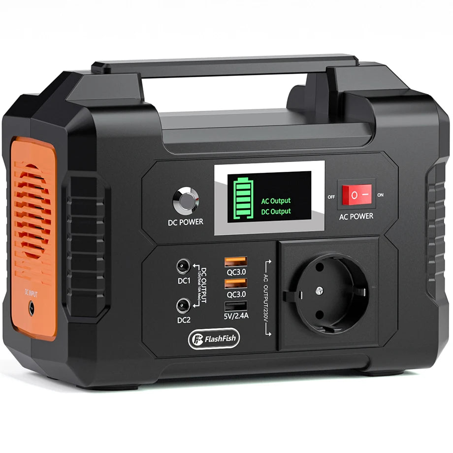 FF Flashfish E200 Portabel Kraftstation – 200W, 151Wh, 230V AC, USB QC3.0, 12V DC, Camping & Nödläge