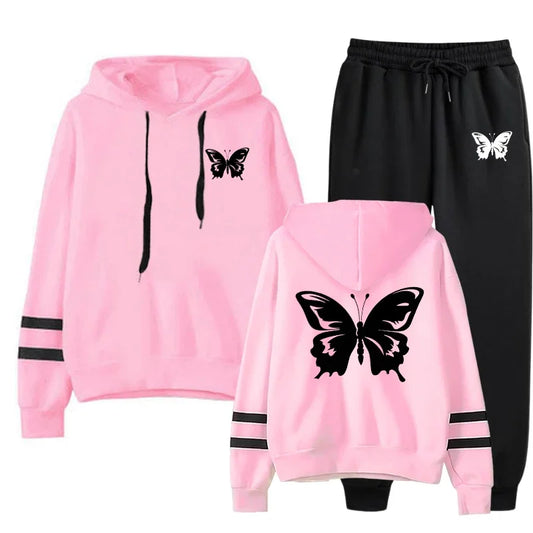 Dam Träningsset Hoodie 2026 – Casual Stripe Sweatshirt & Byxor, Jogging Höst Vinter S–XXXL
