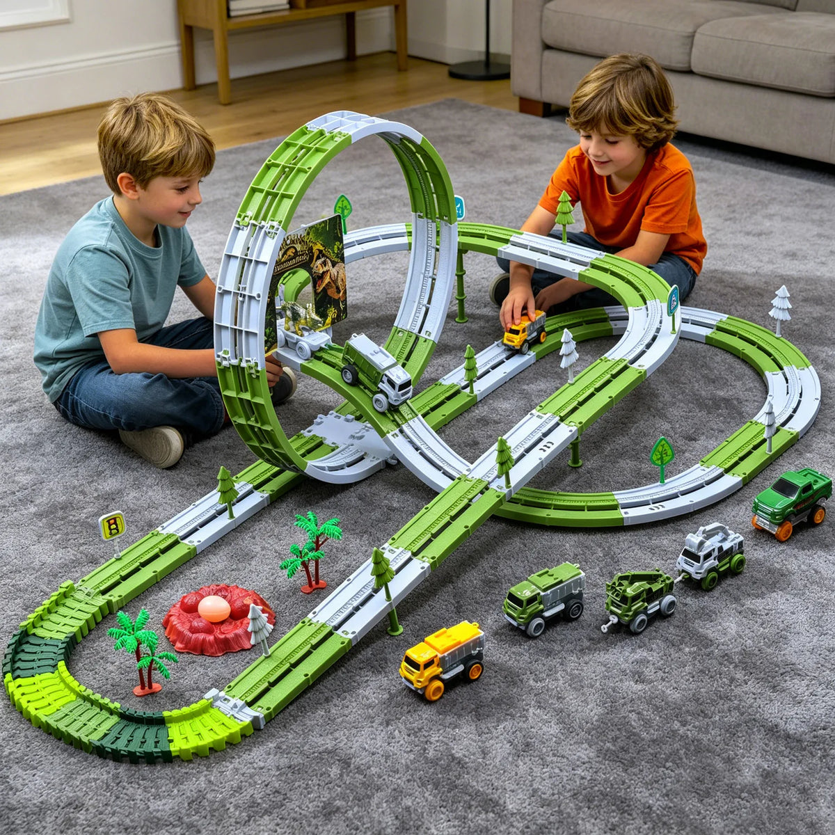DIY Dinosauriebilbana Byggsats – Bygg Eget Spår Dinosauriebilar & Tåg Pedagogisk Lek Barn 4–6 År 2026