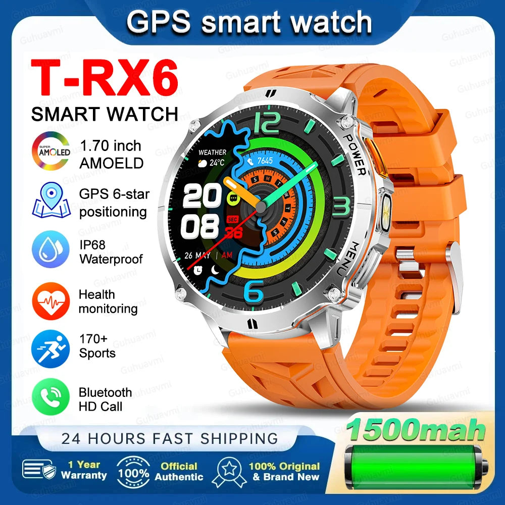 New T-RX6 Ultra Outdoor Sports Smart Watch GPS Compass  Barometer IP68 Waterproof Call Blood Oxygen Military Smartwatch For Men