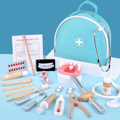Lekläkare leksaker trä simulation tandläkare undersökning borsta tänder medicin set rollspel pedagogiska leksaker för barn