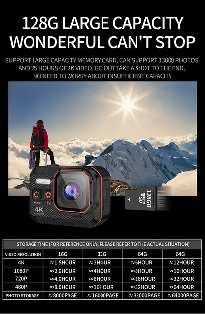 4K HD 60FPS Mini Camera Wifi Outdoor Sport 170° Wide Angle Action Kam Waterproof Bike Motorcycle Helmet Body Cam with LED Screen