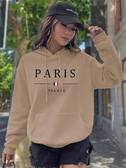 PARIS Graphic Letter Hoodies Women's Hooded Sweatshirt Pullover Top Aesthetic Y2K Street Sport Clothing Woman Hoodie PINK BLACK