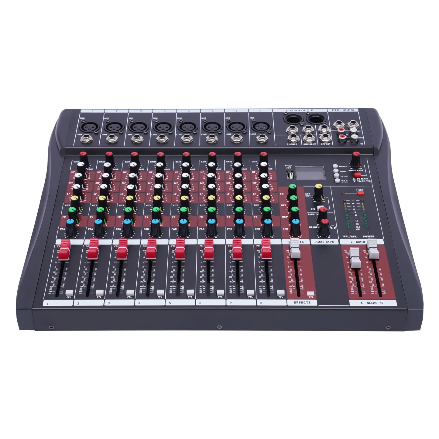 7/8-Channel Professioneller Mixer, Soundboard Konsole with Bluetooth USB PC Recording Input XLR Microphone Jack
