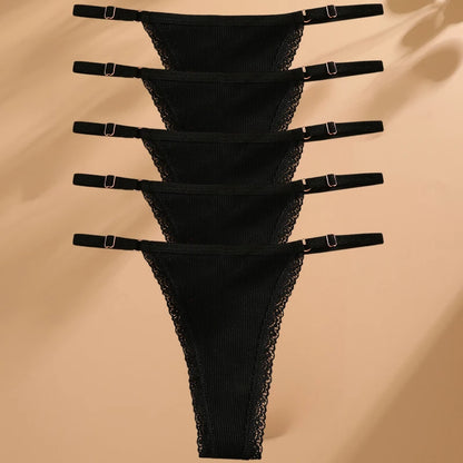 FINETOO 5PCS/Set Sexy G-string Panties Cotton Women's Underwear Adjustable Waist Girl Female Pantys Bikini Lady Thongs Lingerie