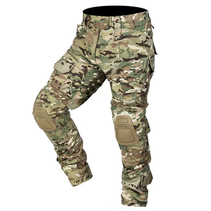 Multicam Tactical Pants +Pads Men Combat Trousers Work Camo Hunting Clothes Multi-pocket Breathable Wear-resisting Cargo Pants