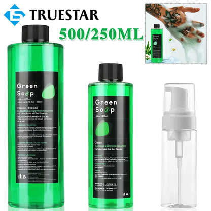 500/250ML Tattoo Green Soap Tattoo Cleaning Soap Tattoo Skin Cleansing Soothing Solution Green Algae Soap and Foam Bottle Set