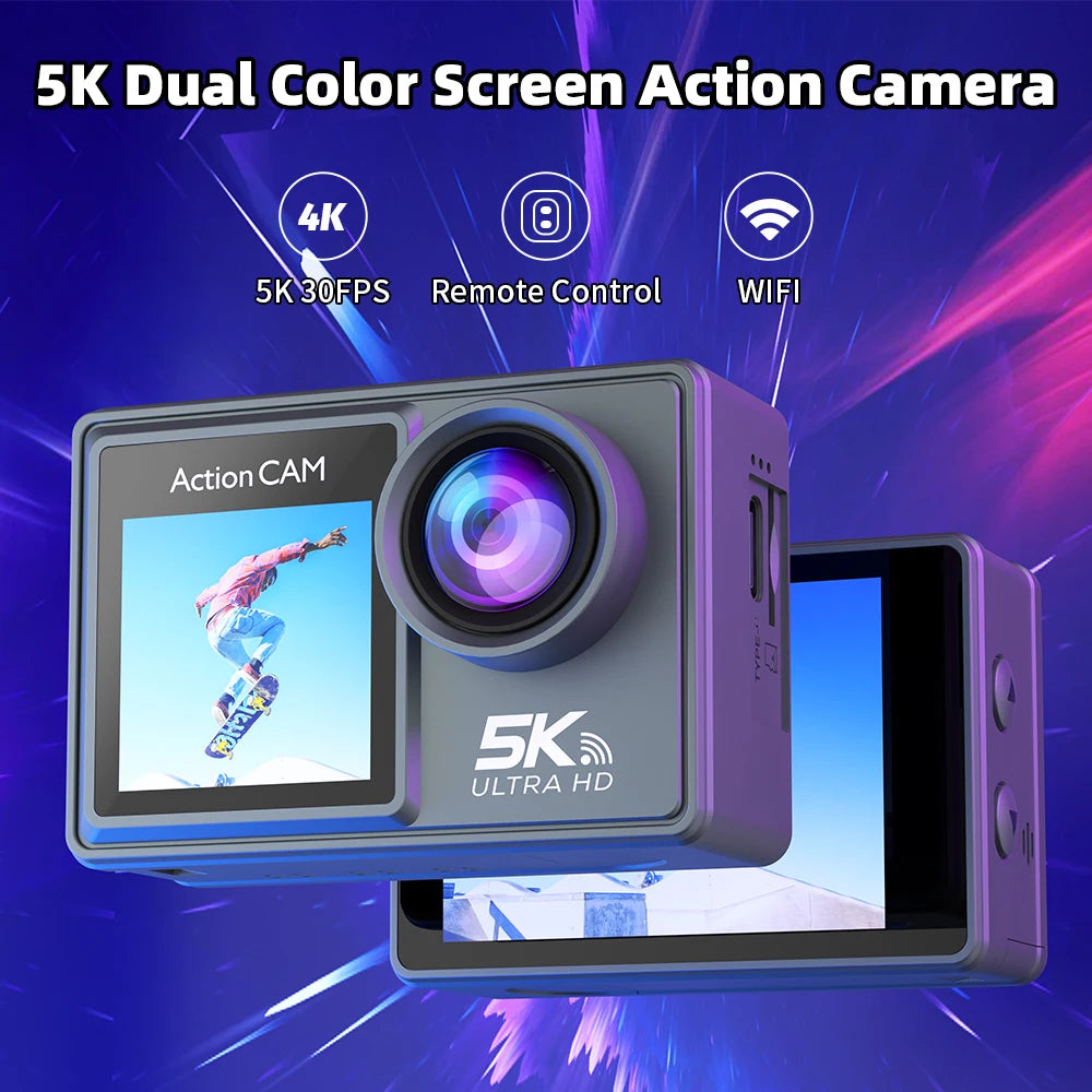 5K Action Camera 4K60FPS 2.0 Inch Touch Screen WiFi 170 ° Wide Angle 30M Waterproof Bicycle Motorcycles Sports Cameras