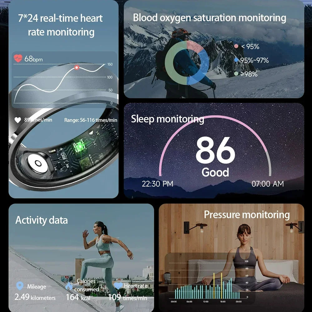 Smart Ring Men Heart Rate Blood Oxygen Pressure Monitor Smartring for Women Sleep Fitness Tracker New