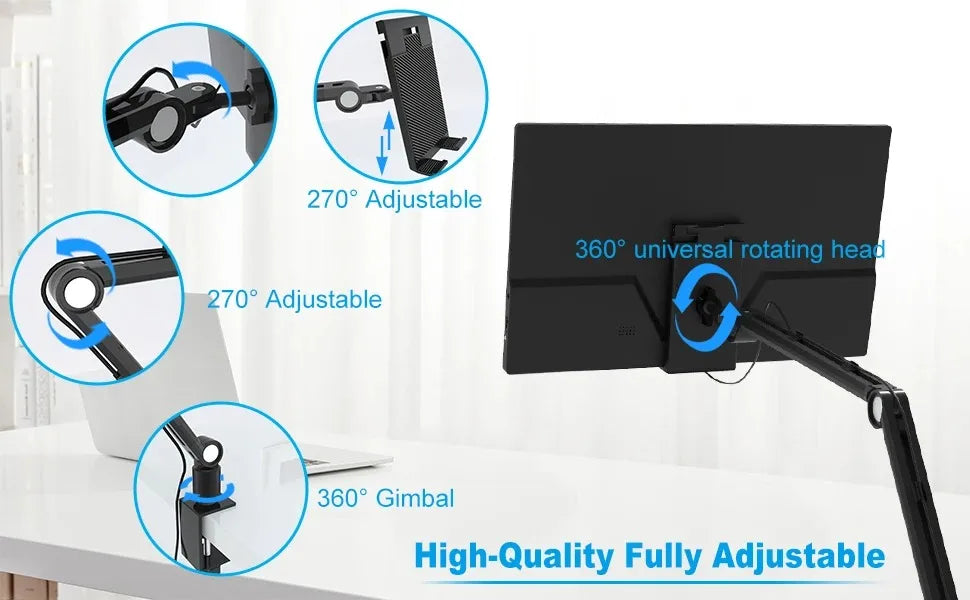 2025 Tablet Stand Holder for Ipad,Portable Monitor Stand Desk Mount for 15.6'' 16'' Screen,Aluminum Long Arm with Rotating