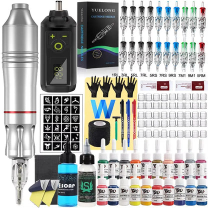 Wireless Tattoo Kit Rotary Tattoo Pen Machine 1200mAh Mini Battery Cartridge Needles Ink Set Permanent Makeup Tattoo Kits