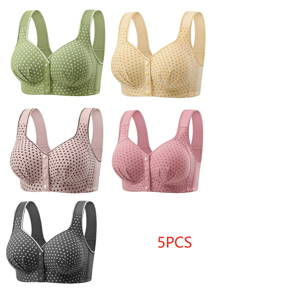 Women's One-piece Bra Fixed Cup Front Buckle Underwear Middle-aged Elderly Women Large-sized Bra Without Steel Rings Vest Bra