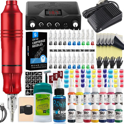 Professional Tattoo Machine Kit Set Rotary Tattoo Pen Kit Power Supply Needle Ink DC Interface Tattoo Gun Makeup Kit Complete