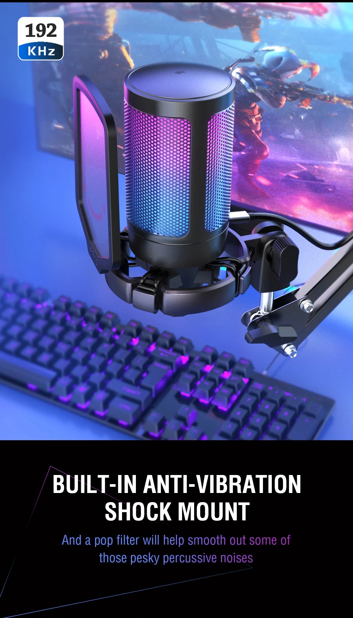 FIFINE USB Gaming Microphone,Condenser MIC with RGB,for PC PS4 PS5 MAC,Suit for Podcasters/Gamers/Influencers/Home Studio