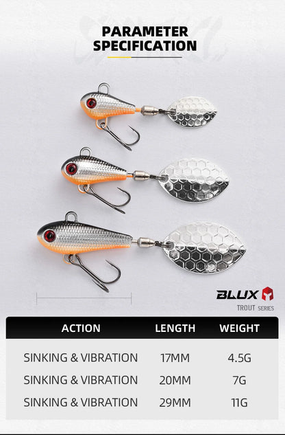 BLUX SPINTAIL Fishing Lure 4.5g 7g 11g Mag Tail Spinner Shad Metal Vib Casting Shore Jig Bait Copper Blade Spoon Freshwater Bass