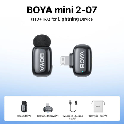 BOYA Mini 2 Wireless Lavalier Microphone AI Noise Reduction Mini Mic for iPhone 6-14/15-17 USB-C Android Phone Video Recording