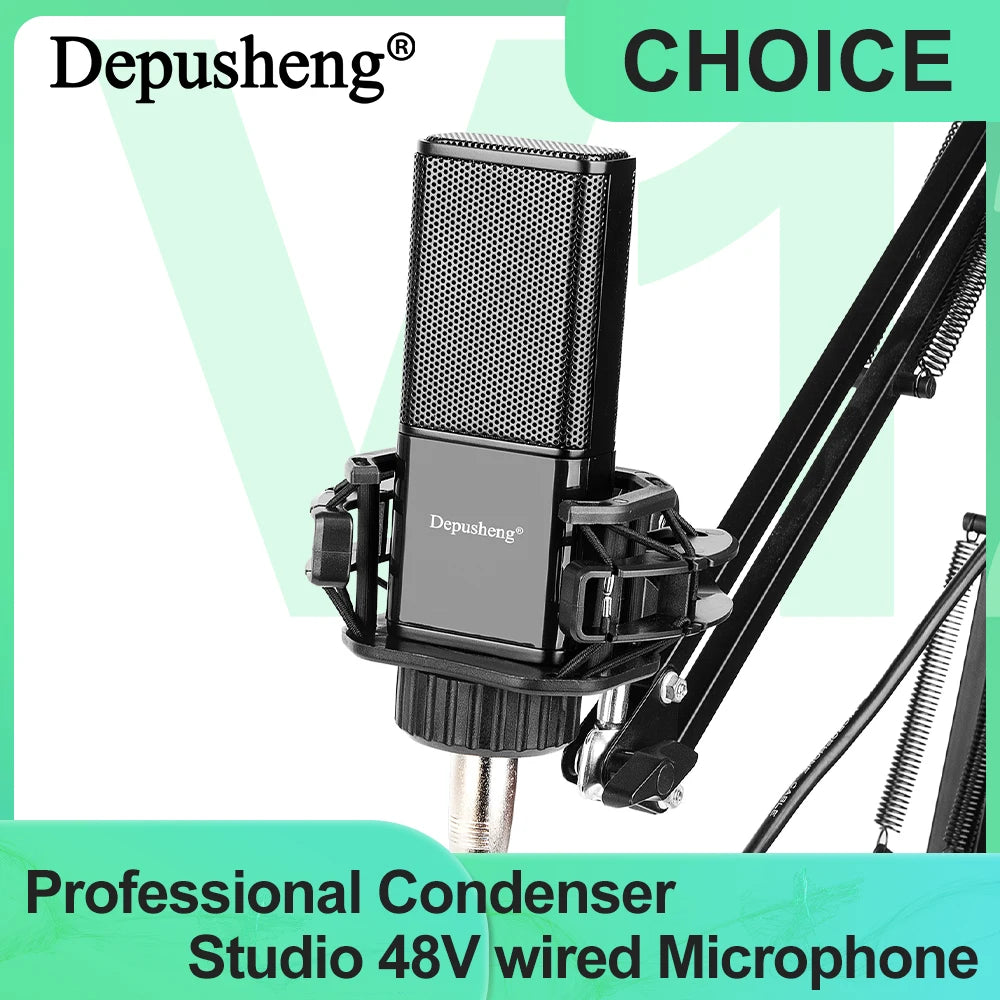 DEPUSHENG V12 Condenser Microphone 48V Sound Card Microphone Anchor Voice Recording Studio High Fidelity