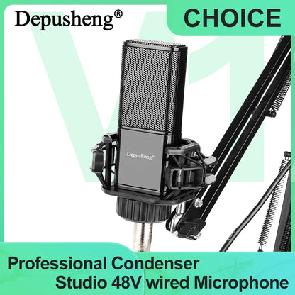 DEPUSHENG V12 Condenser Microphone 48V Sound Card Microphone Anchor Voice Recording Studio High Fidelity