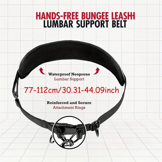 Hands-Free Hundkoppel med Midjerem & Ländryggsstöd – Reflexbungee, Justerbart, Svart