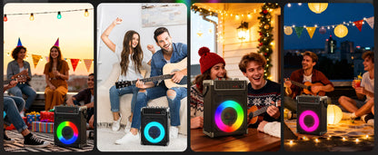 69-black Karaoke Machine with 2 UHF Wireless Microphones, Bluetooth Speaker with Bass/Treble Adjustment and LED Light, PA System