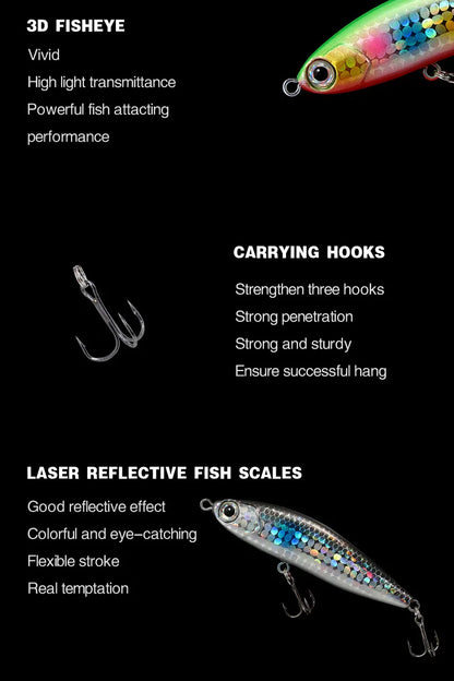 Pencil Warped Mouth Fish Sea Bass Bait Fake Bait 14G70MM Sinking Fishing Accessories Swimming Bait 3D Fish Eye