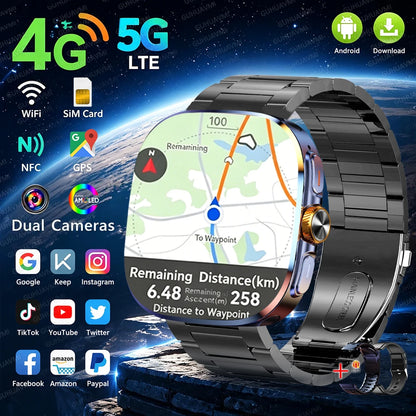Smartklocka Herr 2026 – 4G/5G SIM, 8GB+128GB, 2,4" AMOLED, GPS, WiFi, Videosamtal & Android-appar