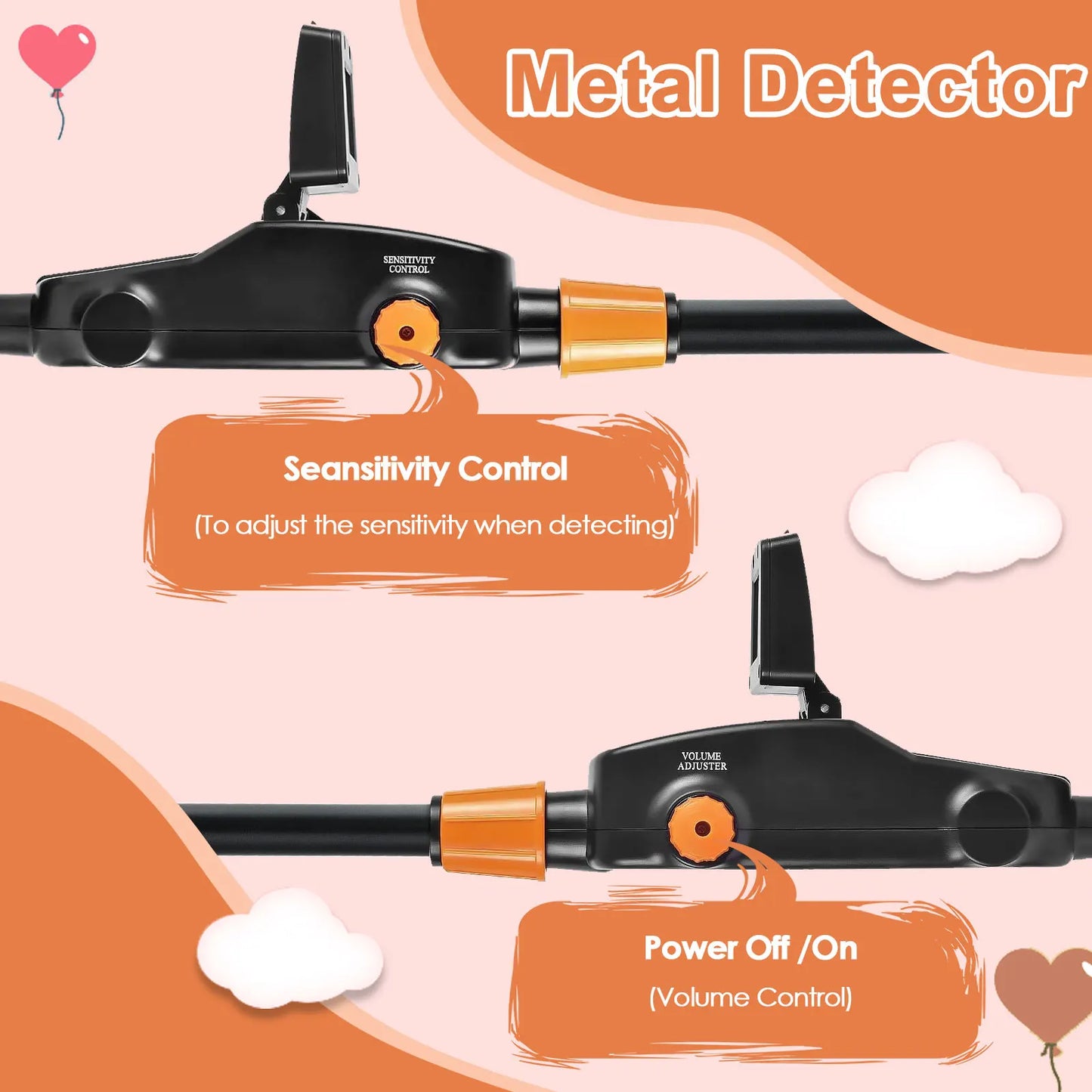 LCD Display Metal Detector,Lightweight Metal Detector Waterproof Search Coil,High Precision Metal Detector for Kid Beginner