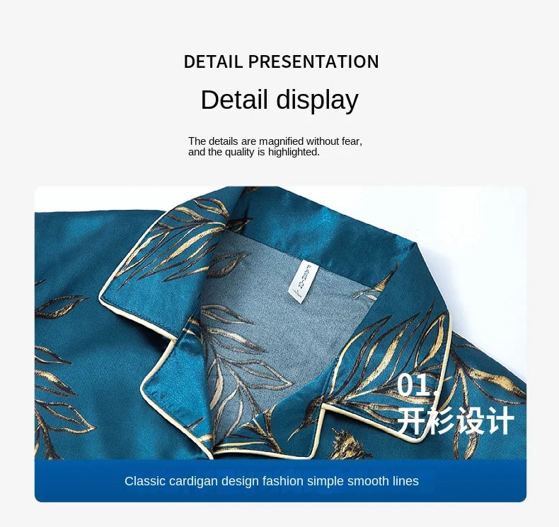 Fashion Summer Autumn 3 Piece Silk Men Pajamas Set Short Sleeve Shorts Oversize Homewear Lapel Collar Loungewear Pijamas for Man