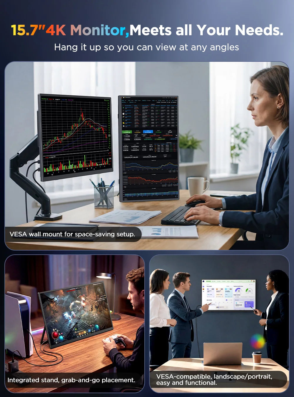 UPERFECT 15,6" 4K UHD Portabel Touchmonitor – 3840x2160 10-punktstouch IPS 100% sRGB HDR AMD FreeSync USB-C HDMI VESA EU-lager