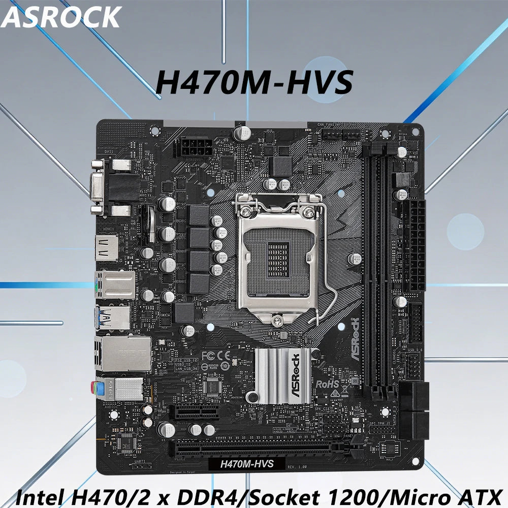 ASROCK H470M-HVS H470 Motherboard LGA 1200 CPU Support I9-10900F I5-10600KF I5-10400F I7-10700F DDR4 64GB SATA3 HDMI Micro ATX