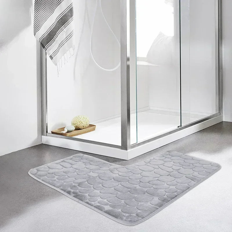 80x80cm New L-shaped Bath Mat Cobblestone Memory Foam Super Absorbent Non-Slip Corner Mat for Bathroom Shower Toilet Home Decor