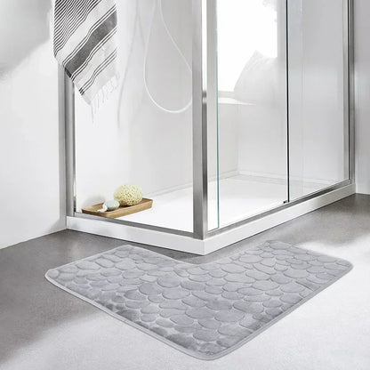 80x80cm New L-shaped Bath Mat Cobblestone Memory Foam Super Absorbent Non-Slip Corner Mat for Bathroom Shower Toilet Home Decor