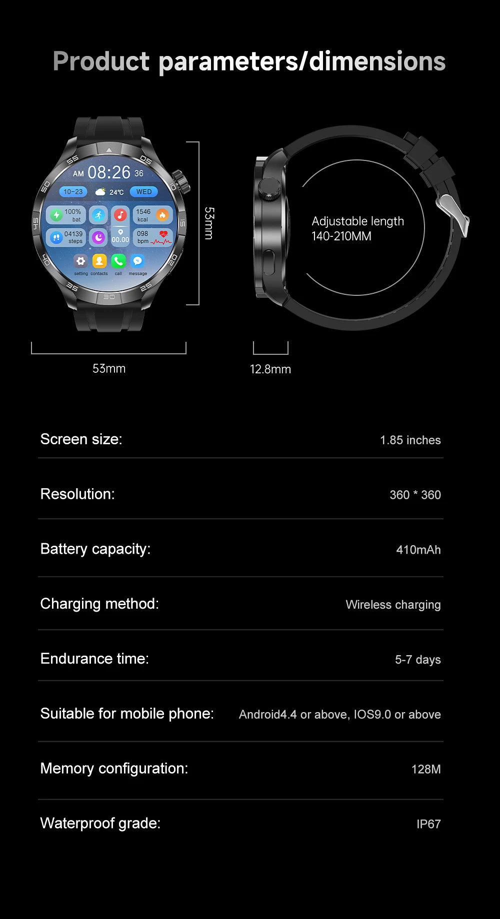 2026 New 1.85 Inch NFC Smart Watch Men Bluetooth Call NFC IP67 Waterproof Heart Rate Monitor Compass Sports Fitness Smartwatch
