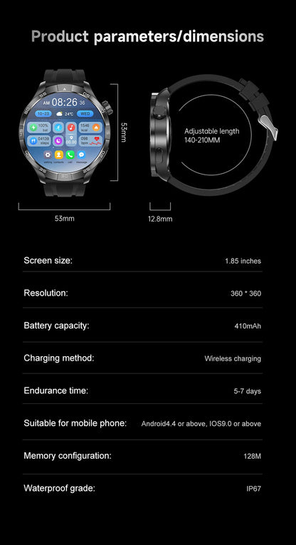 2026 New 1.85 Inch NFC Smart Watch Men Bluetooth Call NFC IP67 Waterproof Heart Rate Monitor Compass Sports Fitness Smartwatch