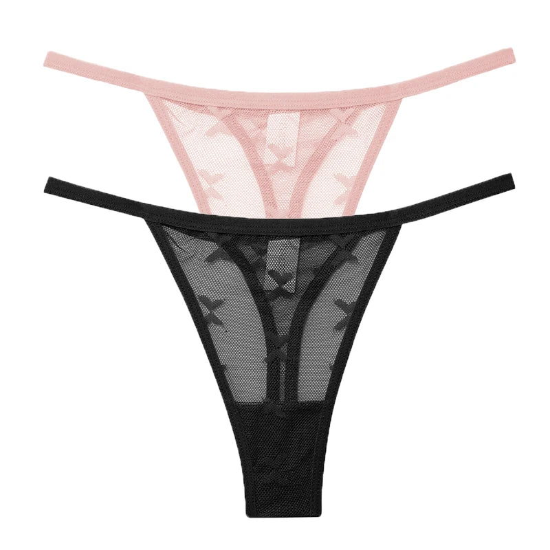 2PCS/Set Mesh G-String Women's Panties Transparent Underwear Women Seamless Thong Female Underpants Intimates Lingerie S-XL
