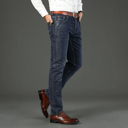 Classic Business Casual Jeans Men 2026 New Fashion Blue Slim Stretch Denim Trousers Male High Pants Men Clothing