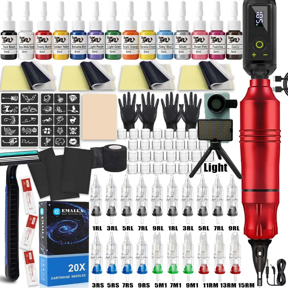 Wireless Tattoo Machine Kit Tattoo Fill Light 52mm CPL Lens Filter Tattoo Kit Rotary Tattoo Pen Power Supply Makeup Beginner Set