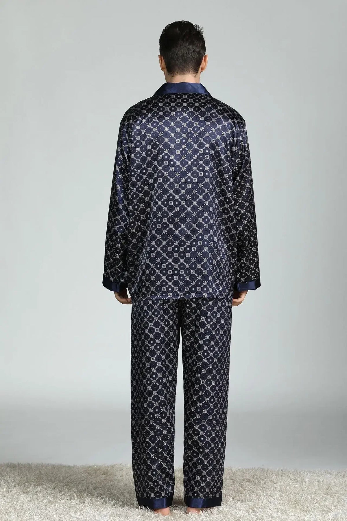 Pyjamasset herr med satinkänsla – långärmad överdel och långbyxor, L–3XL