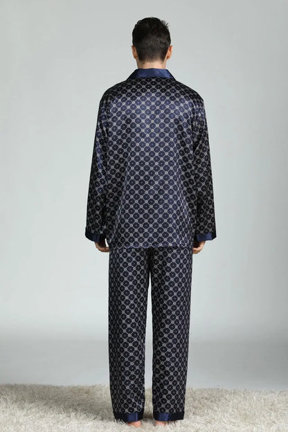 Pyjamasset herr med satinkänsla – långärmad överdel och långbyxor, L–3XL
