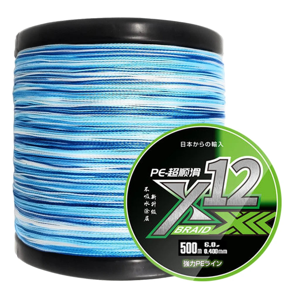 X12 Carp Fishing Line 300M 500M 1000M 12 Strands Braided Japan Multifilament PE Wire Super Strong Durable Smooth Tackle