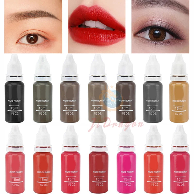 15ml Permanent Makeup Color Natural Eyebrow Dye Plant Tattoo Ink Microblading Pigments For Tattoos Eyebrow Lips Eyelash Set