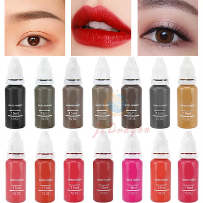 15ml Permanent Makeup Color Natural Eyebrow Dye Plant Tattoo Ink Microblading Pigments For Tattoos Eyebrow Lips Eyelash Set