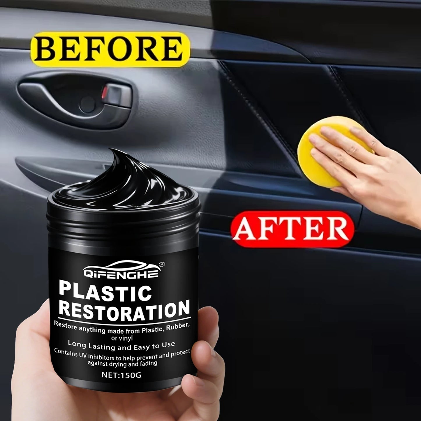 Car Plastic Restorer Polish Paste 150g - Tire, Interior & Bumper Shine & Protection, Long-Lasting Gloss, Automotive Plastic Care