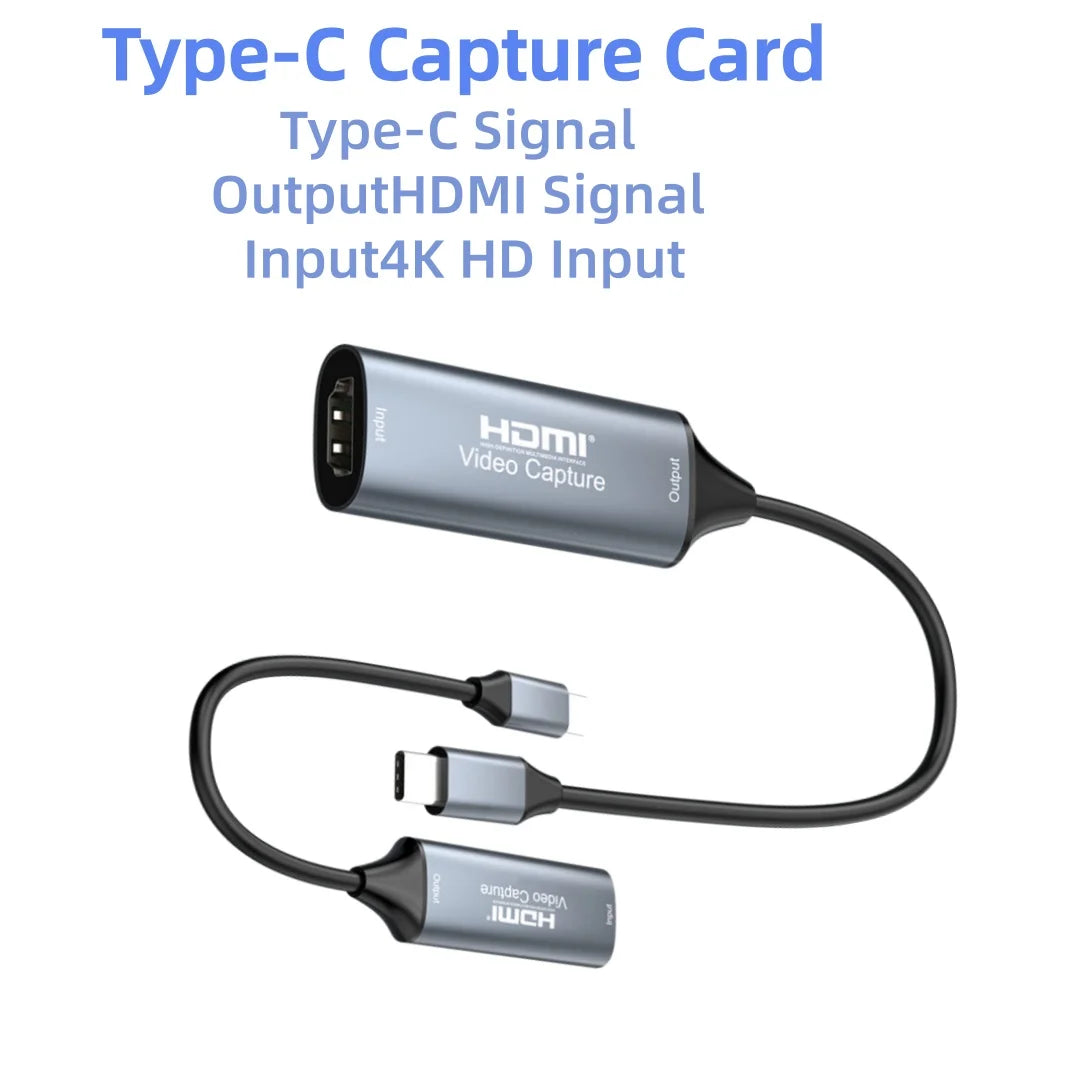 HDMI Capture Card USB-C/USB 2.0/3.0 – 4K ingång, 1080p/60Hz utgång, Plug-and-play för PC, Android & Mac